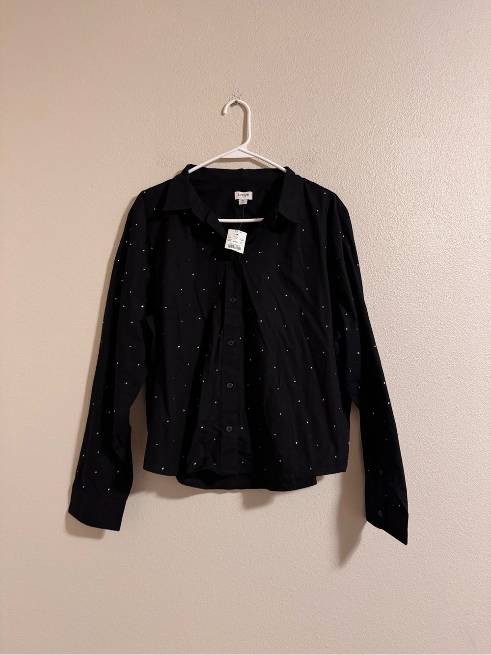 NWT J. Crew Black Button-Down Shirt with rhinestones